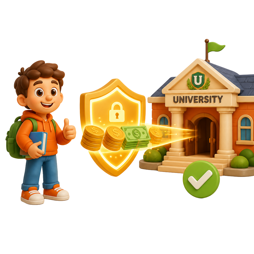 Student sending tuition directly to the school through a secure channel